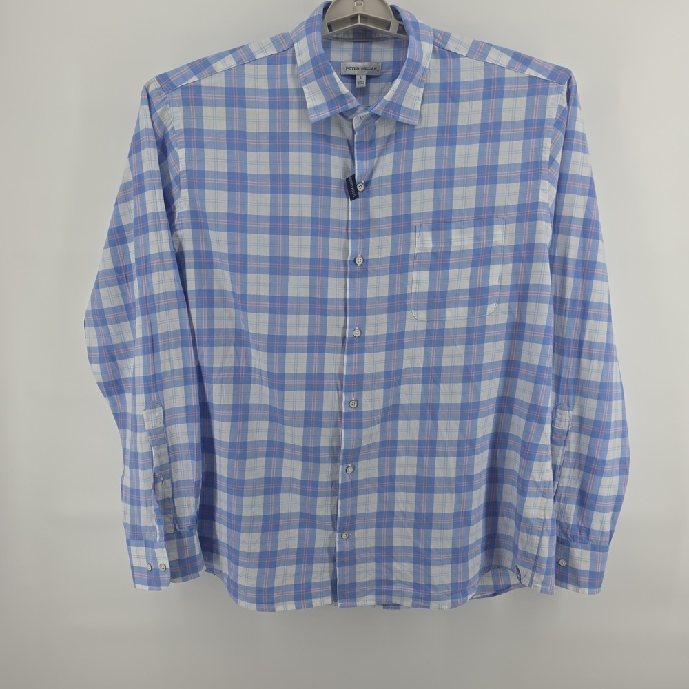 Peter Millar Purple And White Check LS Men's Shirt S Large Can Be Worn Untucked